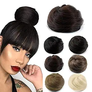 KGBFASS Hair Buns Drawstring Ponytail Hair Piece Chignon Updo Clip in Scrunchies Hairpieces Synthetic Short Straight Bun Extensions for Women(2/33#)