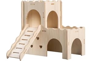 TOKAYIFE Hamster House, Wooden Pet Small Animal Hideout Hut, Natural Living House Cage Décor for Syrian Hamsters Dwarf Hamster Gerbil Rat Chipmunk (MZ-135)