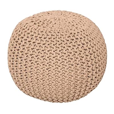 Homescapes - Pouf Rond tressé en Tricot - Beige