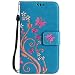 Produktbild Samsung Galaxy S5 Hülle, Chreey Prägung [Glitzer Schmetterling] Leder Wallet Tasche Stoßfest Flip Case Hochwertig Handy Etui Elegant Cover [Blau] + Stand Kartenfächer