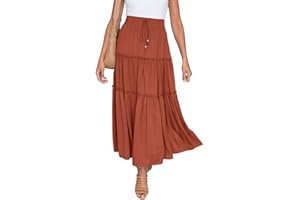 EMOTTOS Women's Bohemian Maxi Skirt, Renaissance A-Line Long Skirts Elasticated Waist with Ruffle Edge, High Waisted Pleated Swing Boho Skirts Gypsy for Summer Spring Vacation Going Out, Orange/Black
