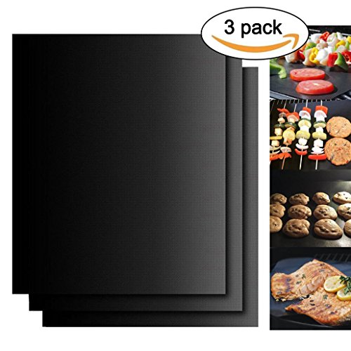BBQ Grillmatte Xide 3er Set Antihaft Grillmatten Wiederverwendbare Grill Mats Barbecue Kochmatten Teflonbeschichtung Backmatten Baking Mat Einfach zu Säubern Lebensmittelqualität Grill Unterlage Wesentliche Grillzubehör für Gas Holzkohle Elektrogrill Ofen oder Raucher 15,75 x 13 Zoll