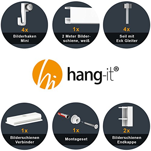 Bilderschienen Galerieschienen – Komplett Set 2 Meter in weiß von Hang-it – Bilderschiene inklusive Zubehör - 3