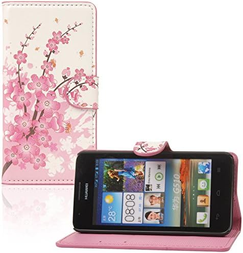tinxi® PU Leather Flip Case Cover Pouch for Huawei Ascend G510 -plum blossom with card slot and Magnetic closure