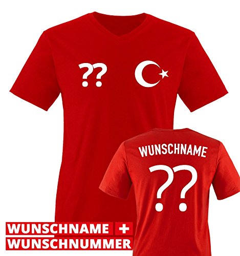 TRIKOT – TÜR – WUNSCHDRUCK – Herren V-Neck T-Shirt – Rot / Weiss Gr. S