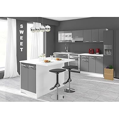 Générique ALCEO Ilot de cuisine L 100cm avec plan de travail inclus - Gris mat