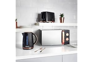 GENERIC AJ Goodmans Kitchen Set Microwave, Toaster & Kettle Black & Rose Gold Copper Textured 3pc