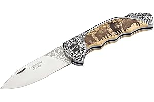 Herbertz, Nóż kieszonkowy, nóż składany, ostrze: 8,2 cm, 588611, stal AISI 420, polerowany, Back Lock, zdobiony metalowy uchwyt, wkładka z tworzywa sztucznego, motyw dzika