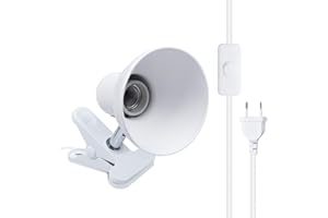 Klarlight Lampada a Morsetto E27 Bianca Portalampada E27 con Clip, EU Spina e Interruttore, vite Edison Lampada da Tavolo, Girevole a 270°, AC 85-265V, Cavo da 1.8m (Senza Lampadina)