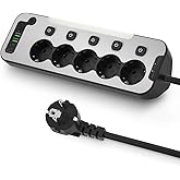 Aksesuarcı Bağımsız Anahtarlı 5'li Işıklı Akım Korumalı &Ccedil;oklu Priz 4000W, 2x USB - 2x Type-C Giriş, Metal &Ouml;n Panel Uzatma Kab
