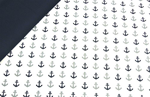 0,5m Jersey weiß Mini-Anker ca. 1cm in grau + dunkelblau & 0,5m Bündchen uni dunkelblau Breite 70cm (Schlauchware 2x35cm) Muster-Mix 95% Baumwolle 5% Elastan