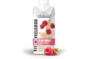 ‎LAYENBERGER Layenberger Fit+Feelgood Slim Shake Fixfertig, trinkfertiger Mahlzeitersatz für 8 Portionen mit je 208 kcal (8x 330 ml) - Himbeer-Vanille