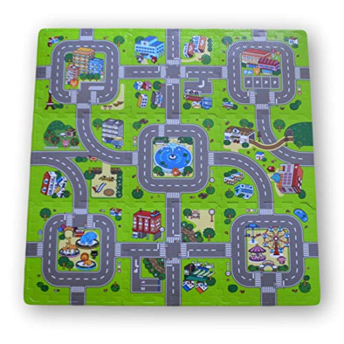 Meitoku Tapis de Sol en Mousse Souple EVA pour Enfants. Circuit de trafic. 9 pièces. 30 x 30 x 30 x 1 cm. d'épaisseur chacun. Modèle 1