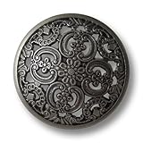 Art Nr. 5637as (5637as) - 8er Set Umwerfend schöne Metallknöpfe mit filigranem Durchbruchmuster, leicht gewölbt, altsilber (geschwärzt) / Durchmesser: ca. 30mm