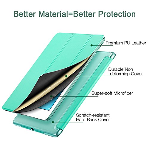 iPad Air Hülle, ESR® Yippee Series Auto aufwachen / Schlaf Funktion Wickelfalz Ledertasche mit Lichtdurchlässig Rückseite Abdeckung Leichtgewicht Schutzhülle für iPad Air / iPad 5 (MintGrün) - 2