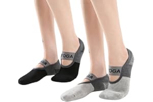 Hually Calzini Antiscivolo Yoga Donna,2 Paia Calze Pilates da Donne per Yoga, Pilates,Fitness,Danza,Barre,Sport,Balletto,Arti Ginnastica,Ballo a Piedi Nudi(Nero e Grigio)(Taglia 37-43)