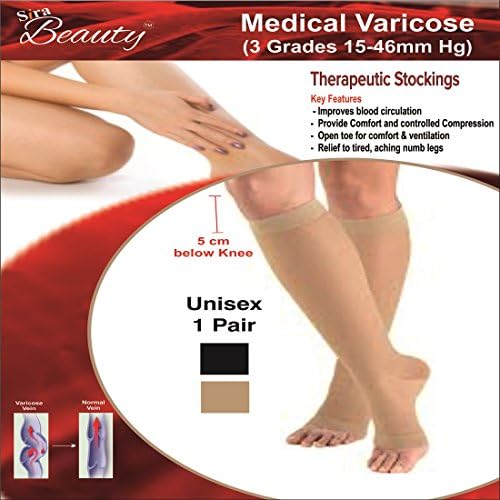Sira Medical Antiskid Varicose Veins Socks, Grade-II 5cm Below Knee, Medium pressure (23-32 mmHg), Compression Pressure Socks to Ankle Calf &amp; Thigh for Unisex (L, Beige)