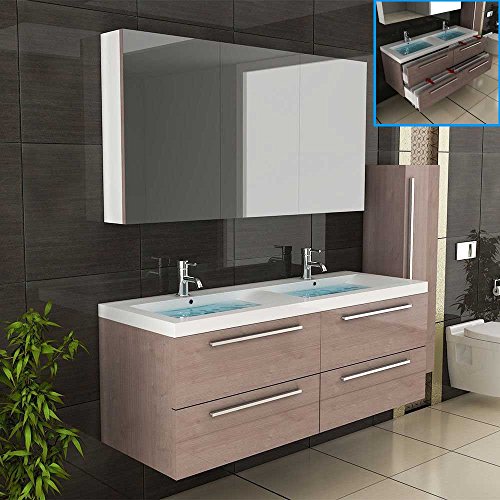 Badezimmer Möbel / Waschbecken / Doppelwaschtisch / Badmöbel / Unterschrank / Waschplatzlösung / Modell Garda-1440 / Farbe: Braun / Waschtisch