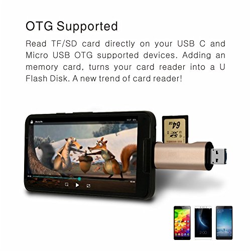 xingdongchi USB C Kartenleser, USB 3.0 Apple SD-Kartenleser, OTG unterstützt mit TF/SD Memory Card Slot Kartenleser für Nexus 6P, 5 x, Apple New MacBook 2015, Chromebook, Windows und mehr - 5