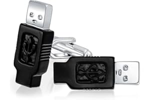 BLING JEWELRY Computer Geek Tech USB Flash Drive Black Cufflinks For Executive Men For Graduation Gift Bullet Hinge Back Black Silver Tone Stainless Steel