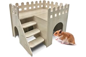EYKSTA Hamster Haus Holz, 2 Etagen, mit Leiter, Spielplatz, Haus für Goldhamster, Zwerghamster, Rennmäuse, Degus (Groß 26 * 20 * 18 cm)