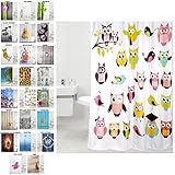 Duschvorhang, viele schöne Duschvorhänge zur Auswahl, hochwertige Qualität, inkl. 12 Ringe, wasserdicht, Anti-Schimmel-Effekt (Owl, 180 x 180 cm)