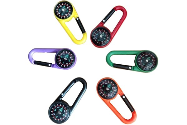 Toyvian Lot De 6 Mousquetons d'escalade avec Boussole Porte-Clés Compact Et Léger Mousqueton Autobloquant pour Randonnée Voyage Camping Et Activités De Plein Air