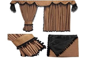 ADOMO LKW Gardinen für Man TGX, TGS ab 2020 in braun-schwarz, Pompoms/Kugel