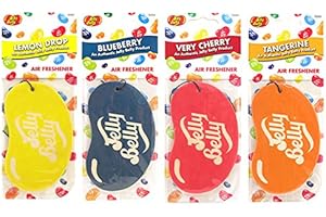 4 x Assorted Jelly Belly 2D Cardboard Car Air Freshener Set - Cherry, Blueberry, Tangerine, Lemon