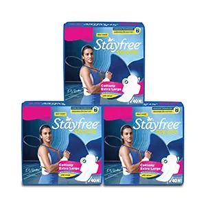 Stayfree Secure Cottony Soft XL Sanitary Pads for Women, 40s x 3 (120 Napkins)