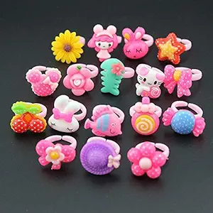Birthday Popper Fancy Finger Rings (Set of 20) Cute Girls Cartoon Designs Gift to Girls for Birthday/Diwali /Christmas of All Age Group