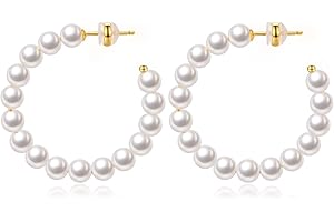 MOROTOLE Pendientes de aro de perlas para mujer, pequeños pendientes hipoalergénicos, chapados en oro de 14 quilates, ligeros, abiertos, joyería, regalo de cumpleaños para mujeres