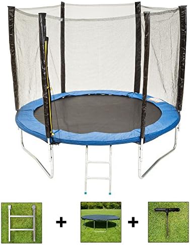 AirBounce 6ft/8ft/10ft/12ft/14ft/16ft/7 x10ft/ 8x12ft Round and Rectangular Trampolines - with Free Safety Enclosure, Ladder, Weather Cover and Spring Tension Tool (8ft Blue Pro)