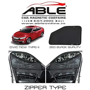 Able Zed Black Car Magnetic Sun Shade Curtains with Zipper for Honda Civic 2019 Set of 4