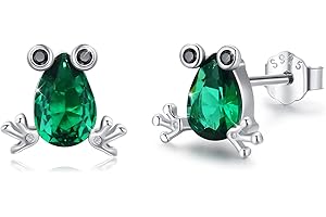 JFASHOP Orecchini a forma di rana Orecchini a bottone in argento sterling 925 per bambini Orecchini a forma di animale carino Orecchini a bottone a forma di rana Orecchini regalo per donne e ragazze