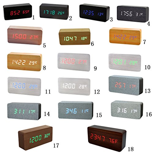Holz Digital LED Wecker Uhr Soundsteuerung Temperatur Anzeige – Braun Rot, 30mm - 4