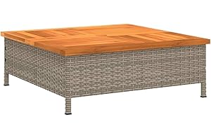 vidaXL Table de Jardin, Table Basse Carrée avec Trou, Meuble de Terrasse Balcon Patio Extérieur, Gris Résine Tressée et Bois Acacia