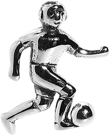 1.1g Solid .925 Sterling Silver 3D Oxidised Football Charm Pendant