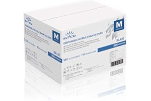 Intco Einweg-Handschuhe Nitril, Blau staubfrei, beidseitig verwendbar, geeignet für medizinische Bereiche, Lebensmittelhandhabung, 100 Stück (1000, M)