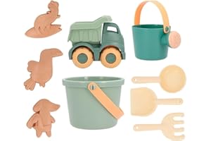 Monnëka Set de Jouets de Plage | Jouets de Sable Écoresponsables et Sûrs dès 6 Mois | Kit avec Seau, Pelles, Râteau, Arrosoir et Camion | Facile à Transporter pour Plage | Sea Green