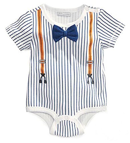 NEW Summer Baby Kids Boy Gentleman Suit Grow Outfit Romper Pants Jumpsuit 0-24M (0-6 Months, Blue)
