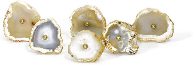 Casa Decor of Set of 6 White Luxurious Agate Stone Knob