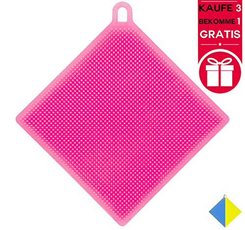 Preisvergleich Produktbild Exklusiver Silikonschwamm extra sanft - multifunktionaler Küchenhelfer - hochwertiger Schwamm für Küche und Spüle aus Silikon - komfortabel als Topflappen, Spülschwamm, Fusselbürste (Rosa)