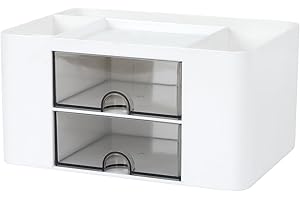 YoniYa Organizzatore da Scrivania Multifunzionale con 2 Cassetti e 5 Scomparti Organizzatore da Scrivania in Plastica per Casa Ufficio Scuola 19,6 * 14,5 * 10 cm