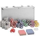 Ideal zum Transport geeignet TecTake 402557 Pokerkoffer Pokerset mit Laser Pokerchips im Alu Koffer, 300 Chips, inkl. 2 Kartendecks + 5 Würfel + 1 Dealer Button, Silber