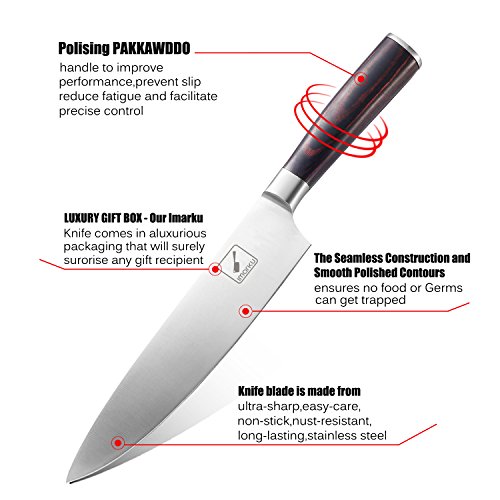 Küchenmesser, Imarku Professionelle 20cm Kochmesser, Gemüsemesser, Chefmesser, Allzweckmesser, Kartoffelschälmesser aus hochwertigem Carbon Edelstahl mit Präzisions-Schneidekante und mit ergonomischem Griff - 5