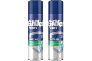 Gillette Men Shaving Gel Sensitive Skin Soothing Aloe Vera 200ml Pack of 2 Original Scent Clean Shave Foaming Lather Soft Face Body Welari Thank You Card | (2pack) (400ml)