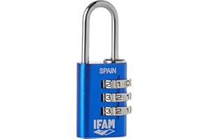 IFAM - Lucchetto a Combinazione Col Combi, 20 mm, Colore Blu, Massima Sicurezza, Ideale per Valigie e Armadietti della Palestra o della Scuola, con Chiave e Più di 1.000 Combinazioni, Leggero