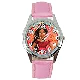 Quarz-Armbanduhr mit ‚Elena von Avalor‘-Motiv, rosa Lederarmband, + gratis Ersatzbatterie + gratis Geschenkbeutel von Taport®