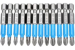 Uadme Puntas Atornillador Imantadas, 10Pcs 50mm Punta de Destornillador 1/4" S2 PH1 PH2 PH3 PZ1 PZ2 PZ3, Brocas Antideslizantes, para Atornillador